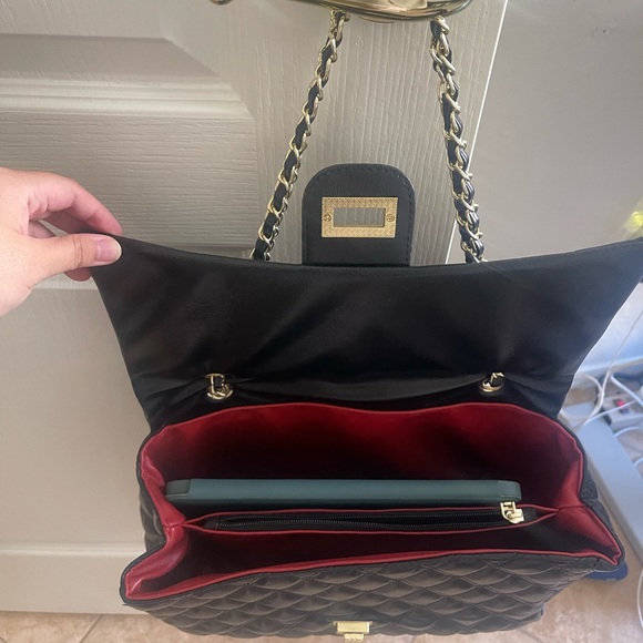 Classic Unbranded Black Faux Vegan Leather Flap Bag Crossbody and Shoulder - Picture 4 of 5